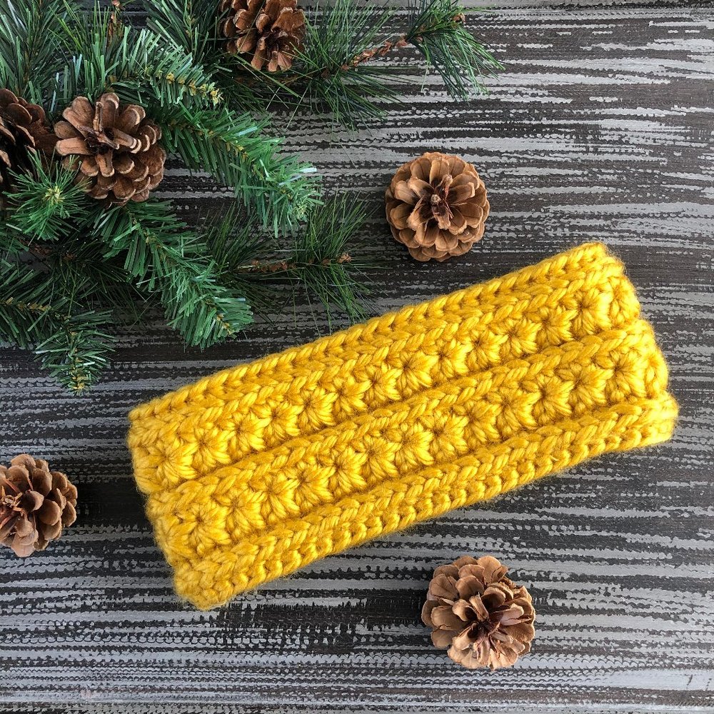Mustard Gold Crochet Headband Chunky Earwarmer